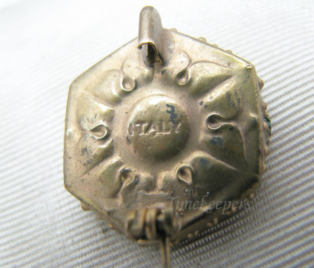 a1060 Lovely Vintage Micro Mosaic Octagon Brooch in Blues and Reds