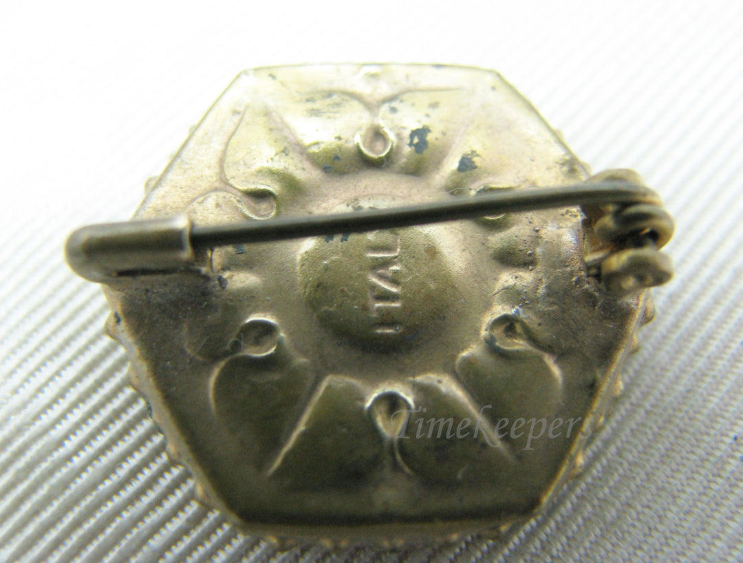 a1060 Lovely Vintage Micro Mosaic Octagon Brooch in Blues and Reds