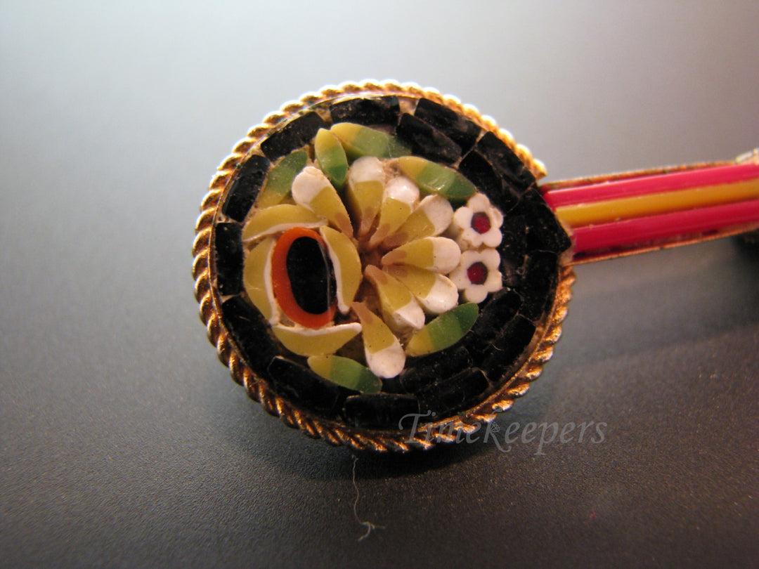 j010 Beautiful Vintage Italian Micro Mosaic Banjo Brooch
