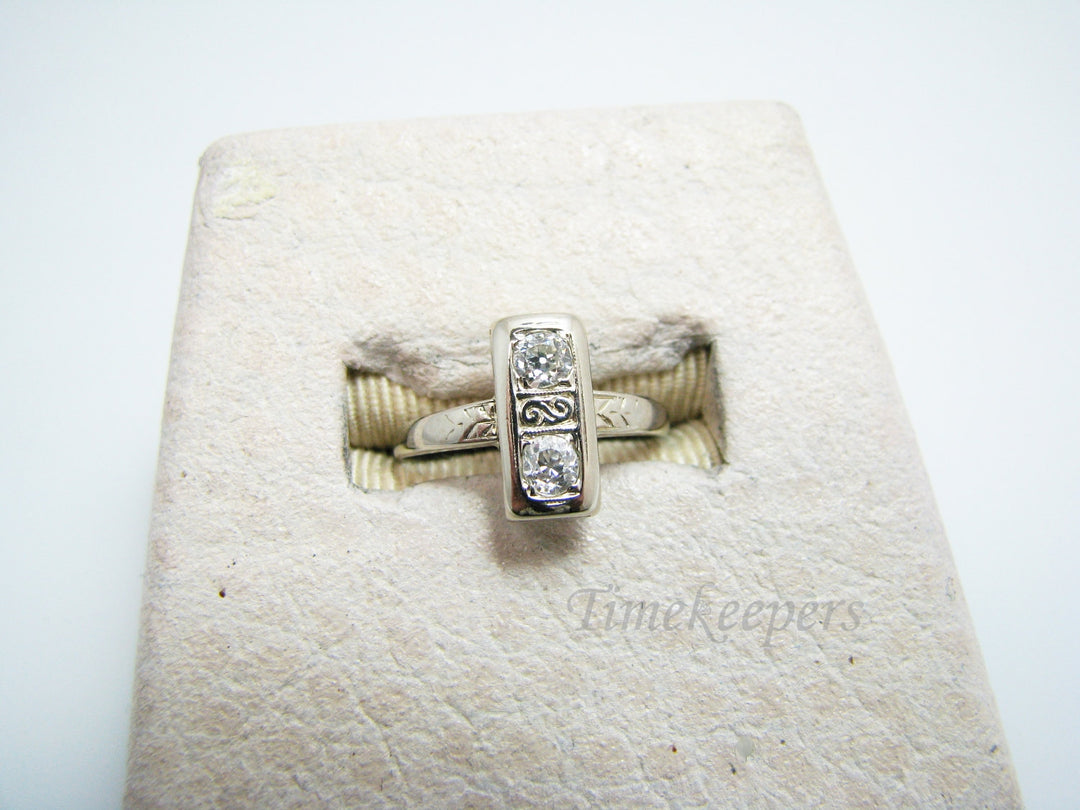 a512 Lovely Vintage Rectangle 2 Diamond Ring in 14k White Gold Size 4 Band