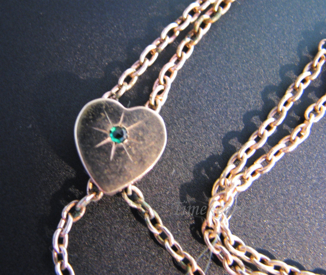 c466 Vintage Gold Filled Watch Chain with a 9k Gold Slide and a Center Emerald