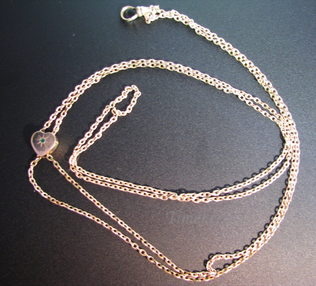 c466 Vintage Gold Filled Watch Chain with a 9k Gold Slide and a Center Emerald