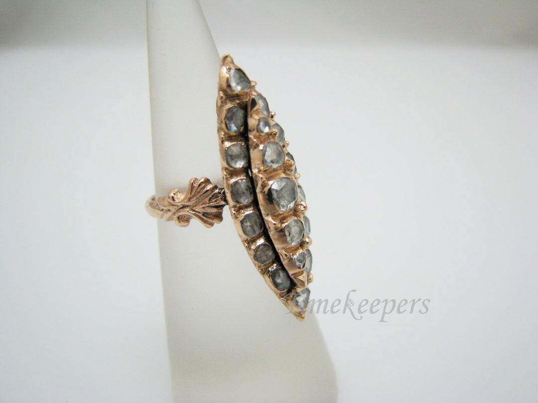 a881 Unique 1700's Single Rose Cut Diamonds Cocktail Ring in 10k Rose Gold