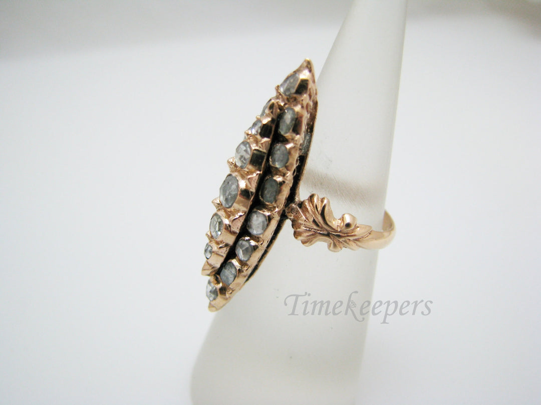 a881 Unique 1700's Single Rose Cut Diamonds Cocktail Ring in 10k Rose Gold
