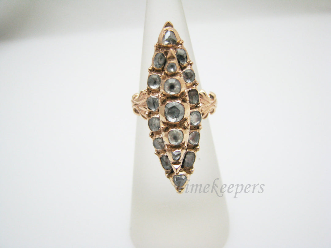 a881 Unique 1700's Single Rose Cut Diamonds Cocktail Ring in 10k Rose Gold