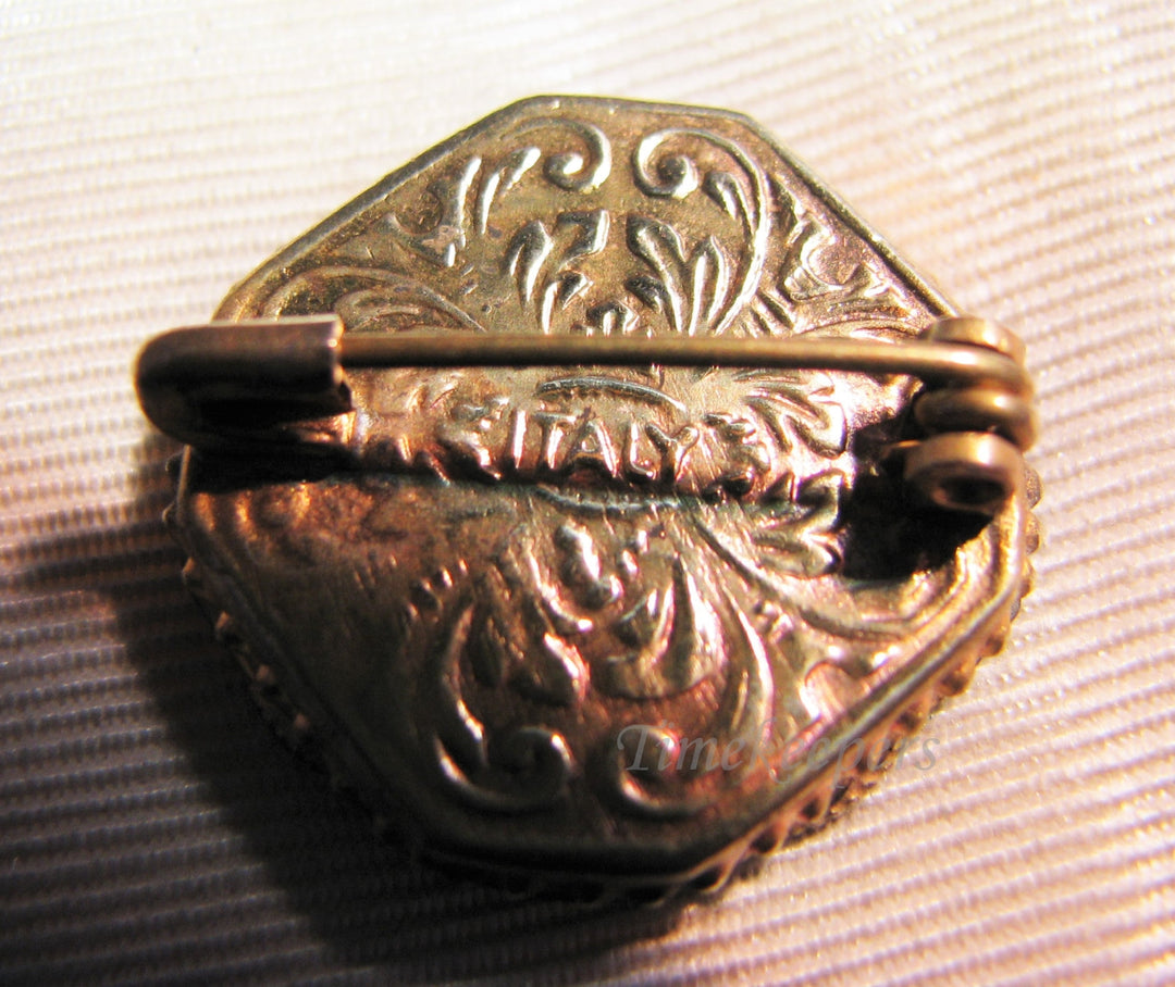 a930 Vintage Italian Round Micro Mosaic Brooch in Blues, Red & Green