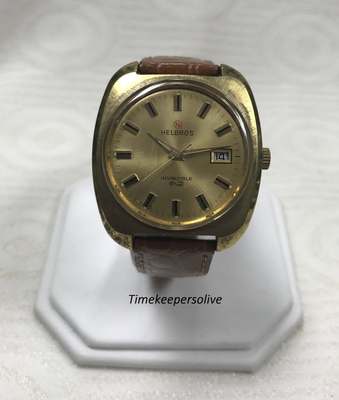 a257 Vintage Original Helbros Invincible Thick Stainless Mechanical Wrist Watch