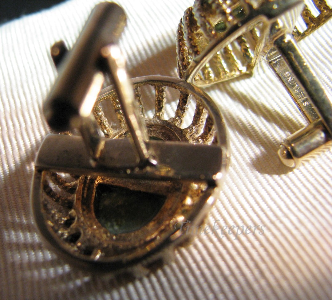 c225 Vintage JML Cufflinks in Sterling Gold Plate with Jade Stones