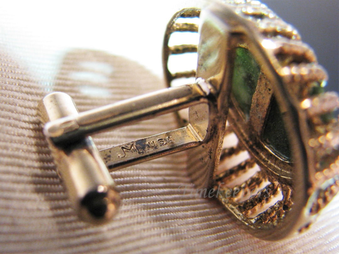 c225 Vintage JML Cufflinks in Sterling Gold Plate with Jade Stones