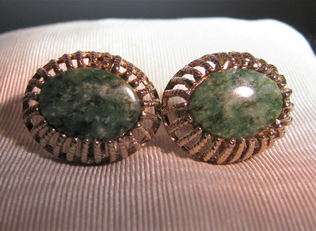 c225 Vintage JML Cufflinks in Sterling Gold Plate with Jade Stones