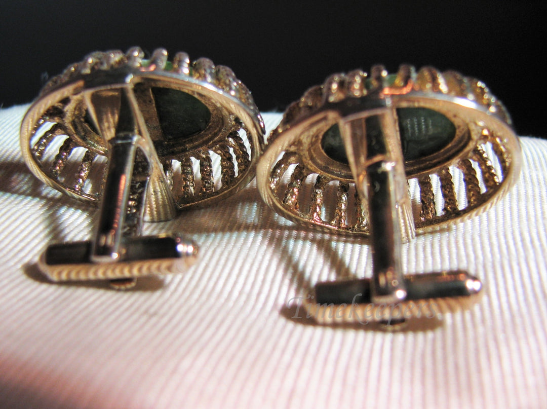 c225 Vintage JML Cufflinks in Sterling Gold Plate with Jade Stones