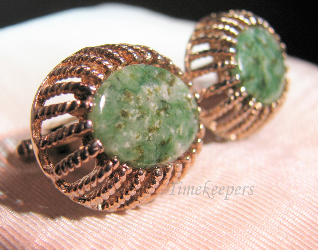 c225 Vintage JML Cufflinks in Sterling Gold Plate with Jade Stones