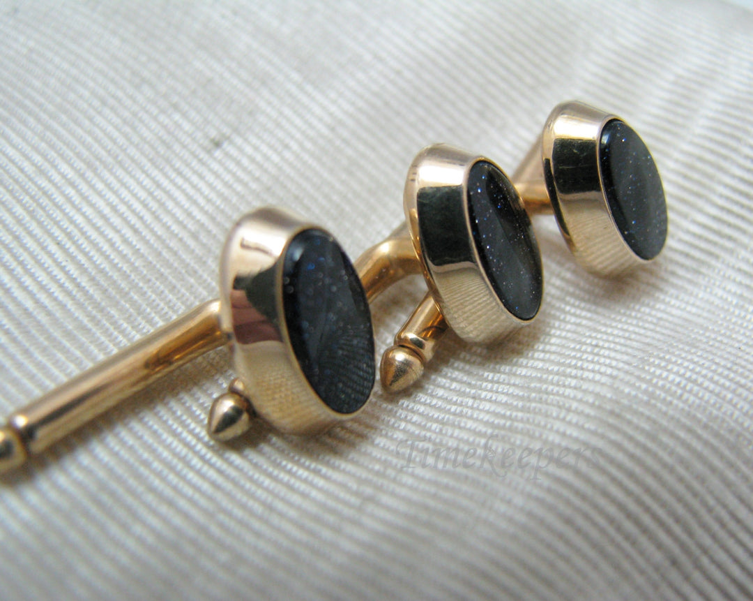 c370 Handsome Shirt Studs 14k Gold filled Dark Purple/ Black Sparkle Stones