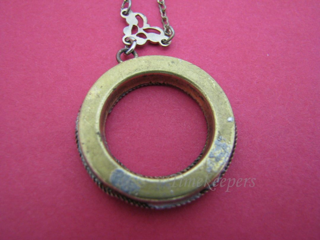 c489 Vintage - Micro Mosaic Donut Shape Necklace in Brass &amp; Silver Tone Chain