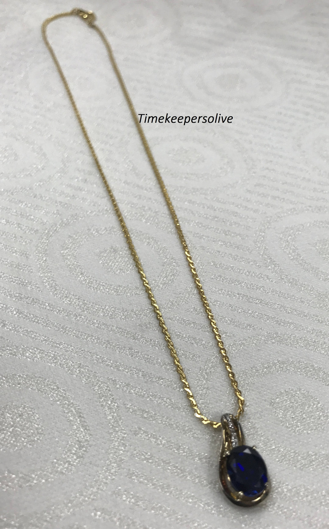 b120 Gorgeous Vintage Gold Filled Silver Blue Stone Pendant 18" Chain Necklace + Gift