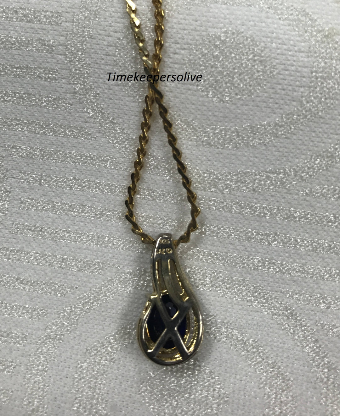 b120 Gorgeous Vintage Gold Filled Silver Blue Stone Pendant 18" Chain Necklace + Gift