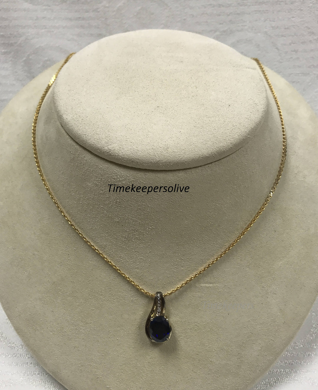 b120 Gorgeous Vintage Gold Filled Silver Blue Stone Pendant 18" Chain Necklace + Gift