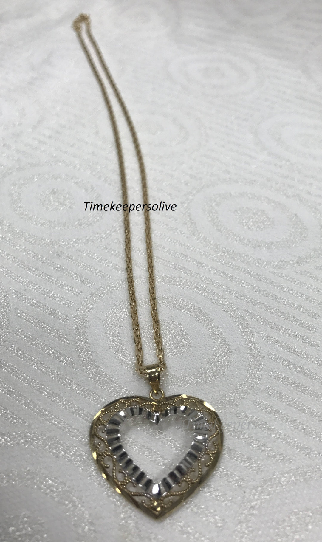a479 10k Yellow &amp; White Gold Filigree Heart Pendant