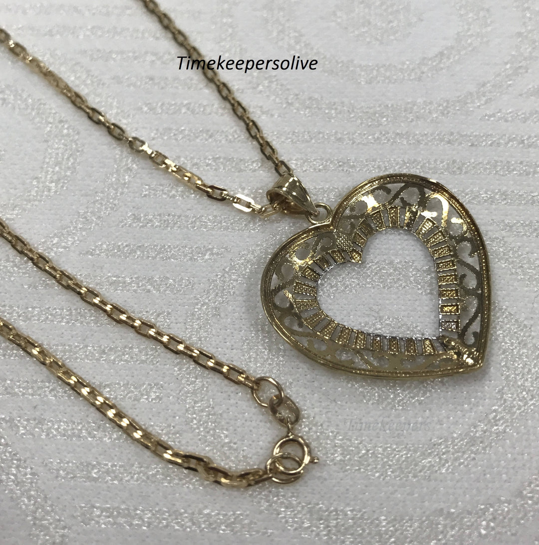 a479 10k Yellow &amp; White Gold Filigree Heart Pendant