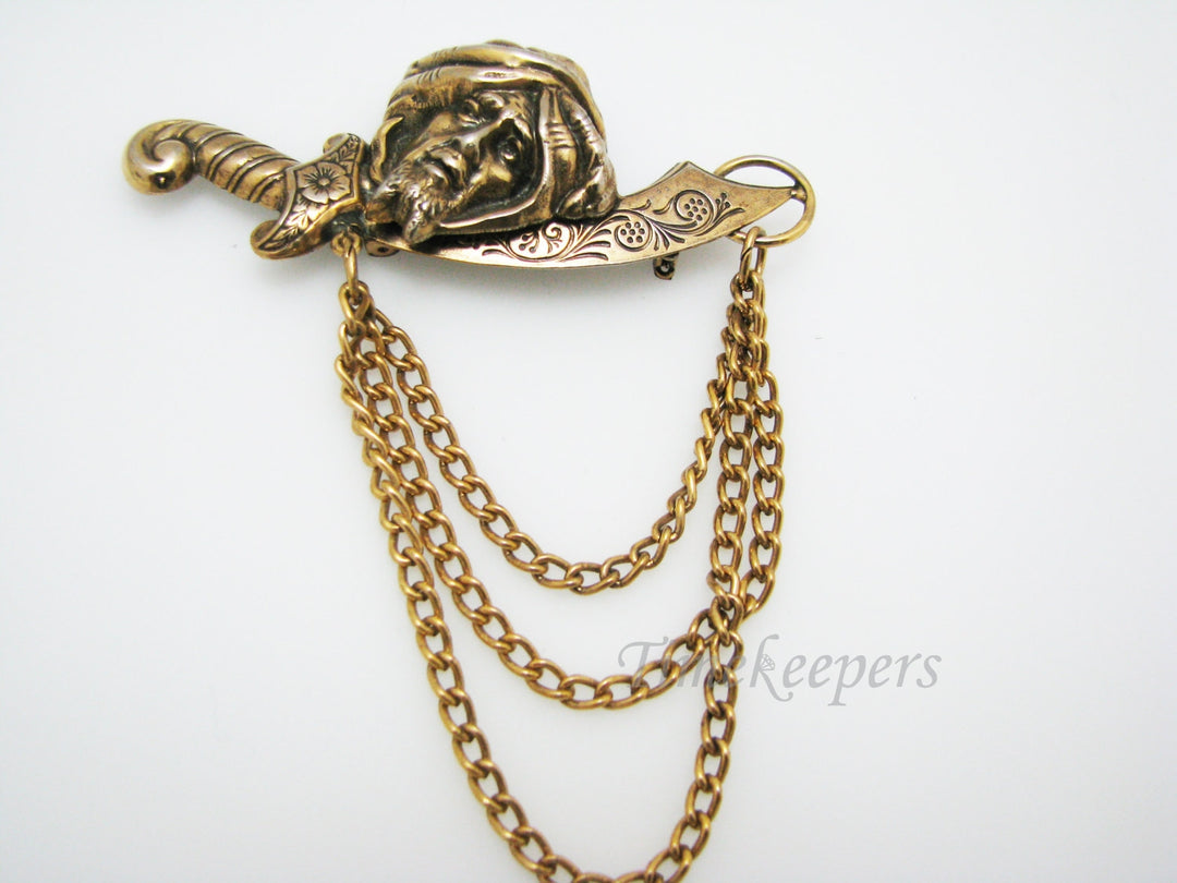 c565 Nice Arabian Sword with Arabian Head and chains Brooch
