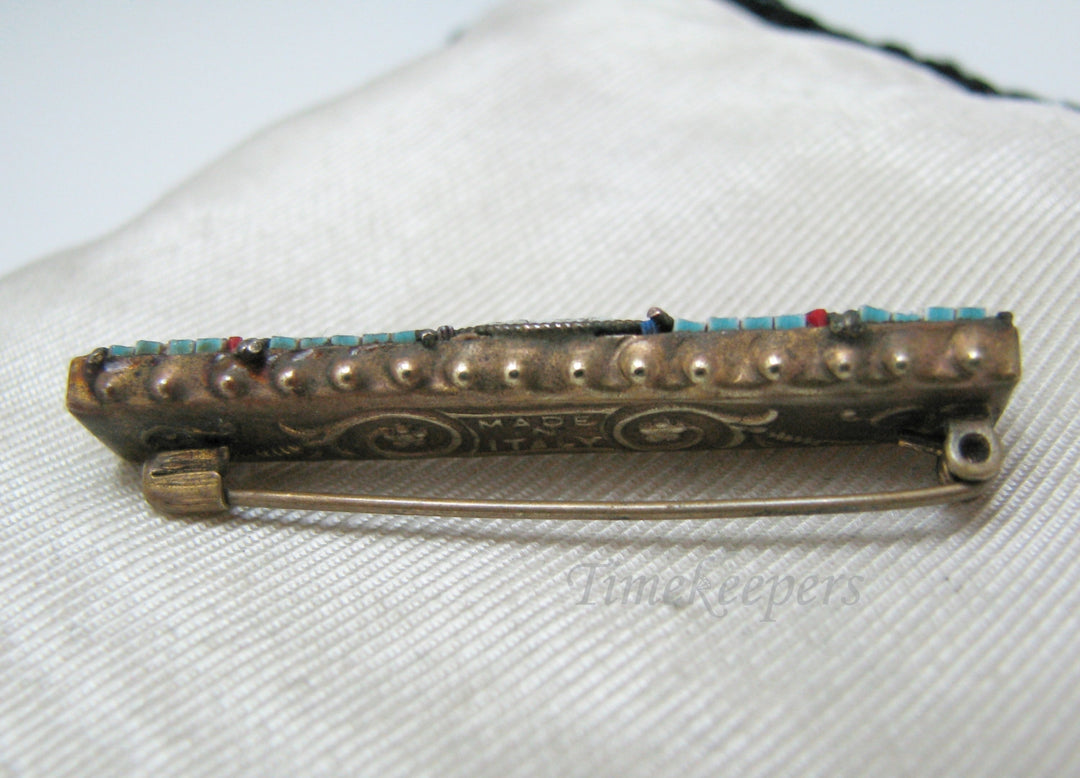 c349 Beautiful Rectangle Vintage Italian Micro Mosaic Brooch