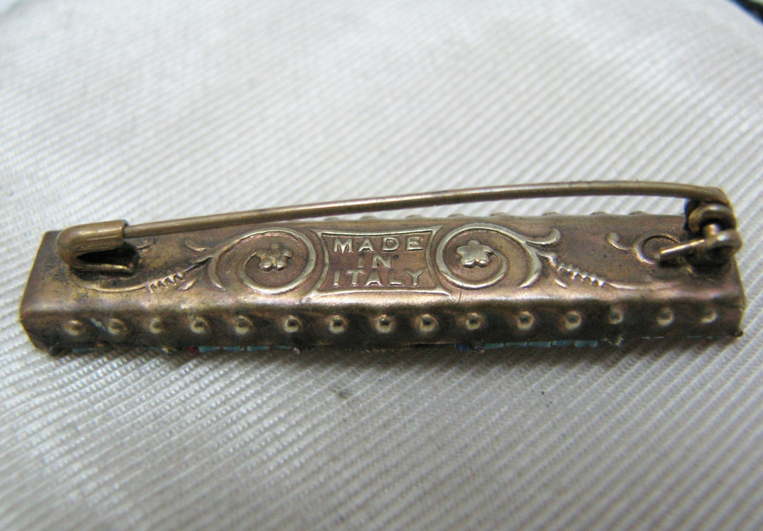 c349 Beautiful Rectangle Vintage Italian Micro Mosaic Brooch
