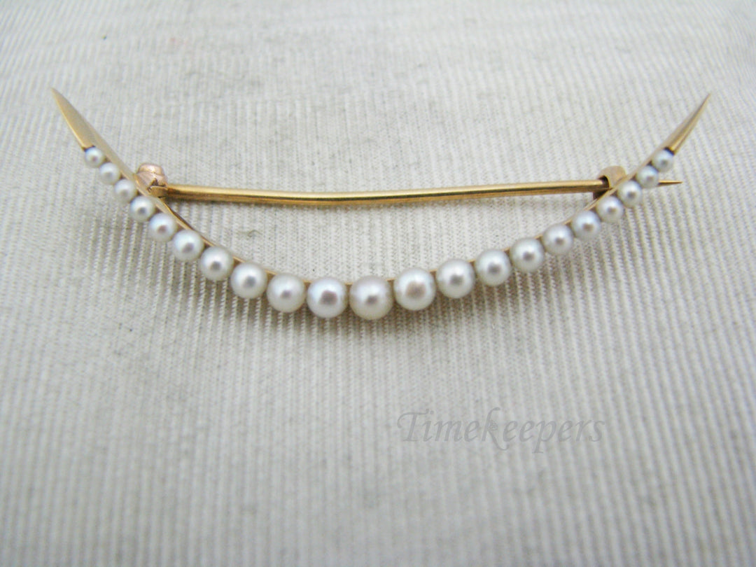 c099 Beautiful Vintage 14k Yellow Gold Curved Pearl Brooch