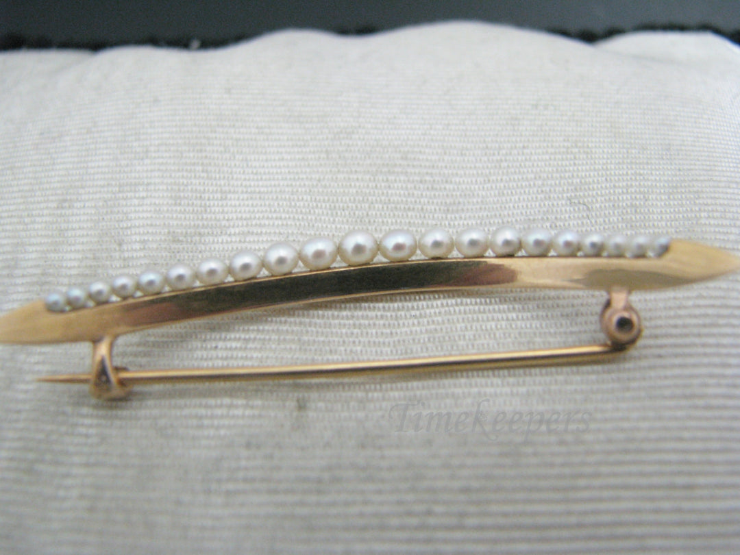 c099 Beautiful Vintage 14k Yellow Gold Curved Pearl Brooch