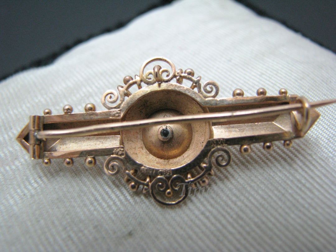 c143 Beautiful Unique Vintage 14k Yellow Gold Brooch with Center Pearl