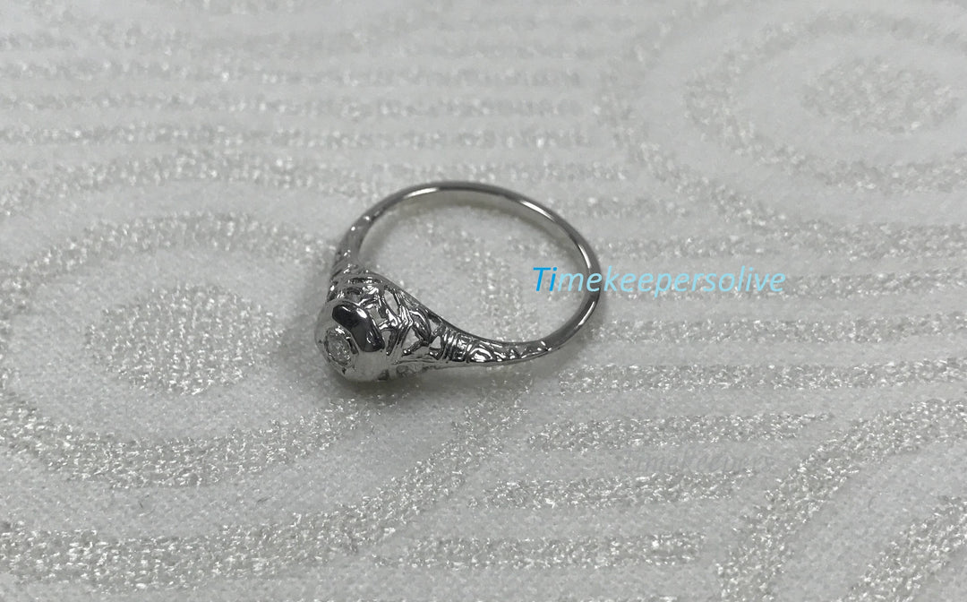 a328 Elegant Vintage Classic Ring with .10ct Diamond in 14k White Gold Size 6.75