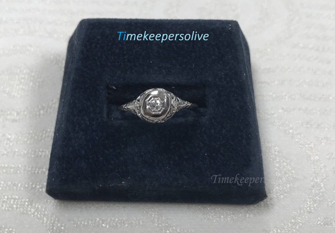 a328 Elegant Vintage Classic Ring with .10ct Diamond in 14k White Gold Size 6.75