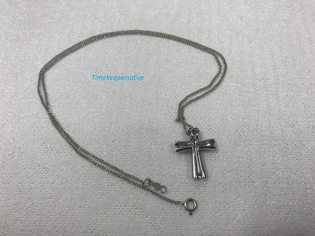 c374 Gorgeous Classic Vintage 14K White Gold 18" Chain Necklace Diamond Cross Pendant