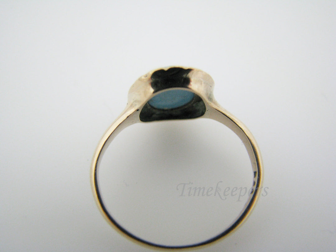 a1089 Vintage Ring w/ Oval Turquoise Stone surrounded by Seed Pearls in 10k YG