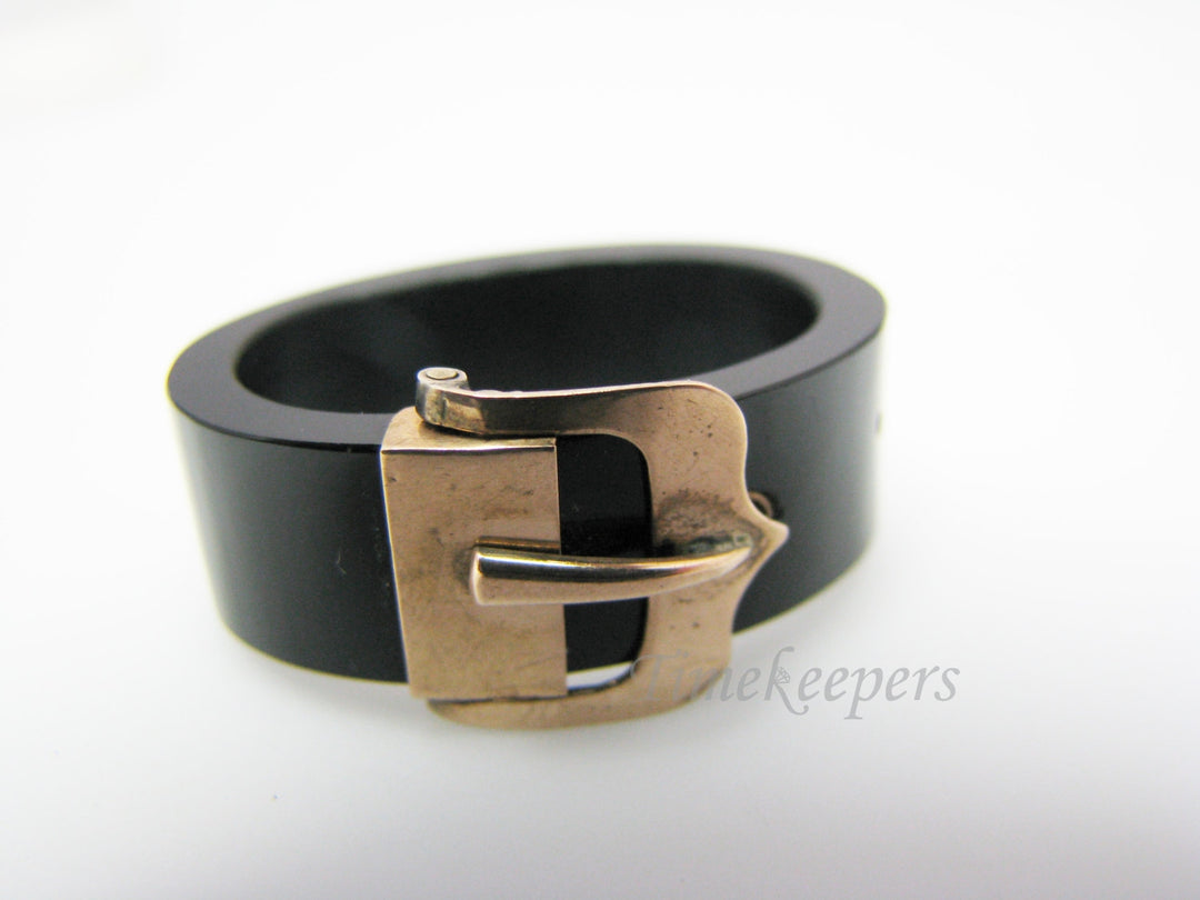 c149 Vintage Black Onyx Scarf Slide with 14k Yellow Gold Buckle