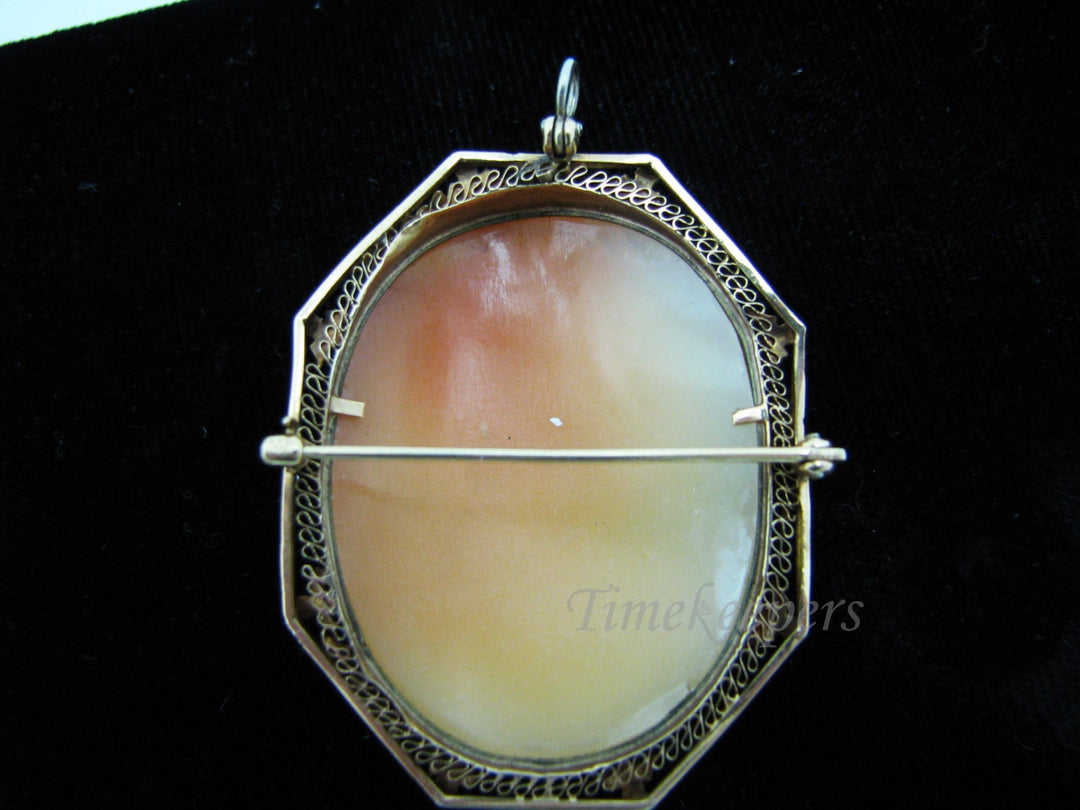 a867 Vintage 14k Yellow Gold Carved Cameo Convertible Brooch Pendant with Pearls