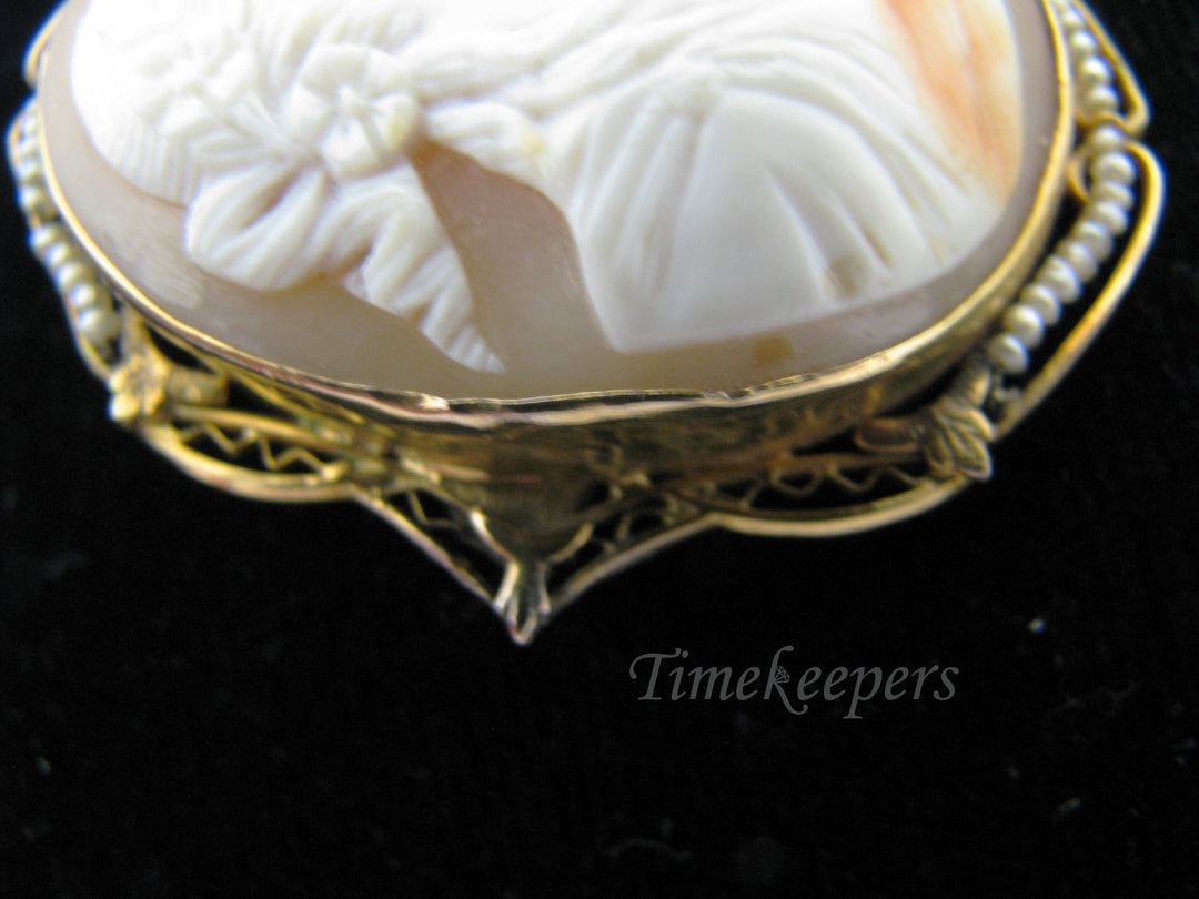 a884 Beautiful Vintage Convertible Cameo Brooch Pendant 10k Yellow Gold Pearls