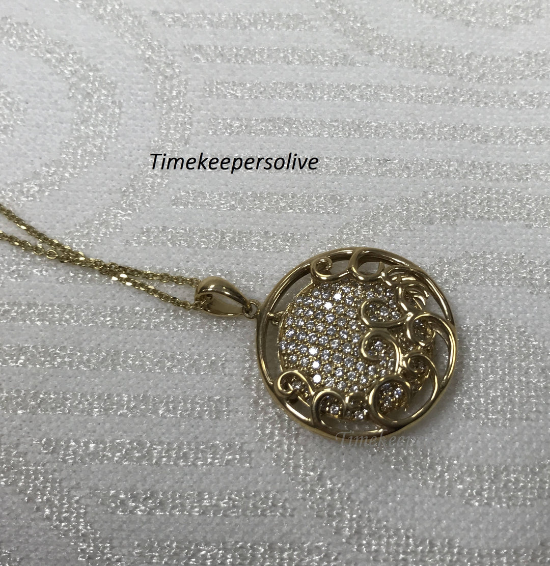 a814 Vintage Elegant Gabriel 14K Yellow Gold 18" Chain Necklace Diamond Pendant