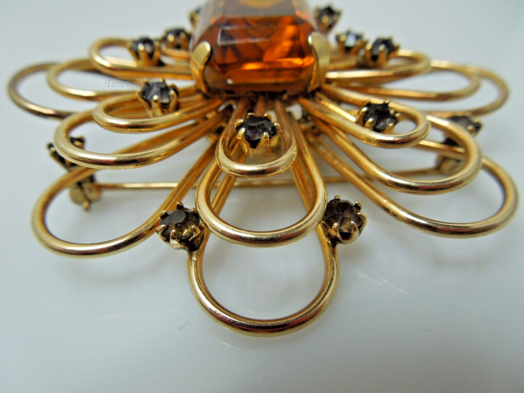s975 Vintage  Art Deco Style Vintage 1950s 1/20 12k Gold Filled Citrine Brooch Pin  