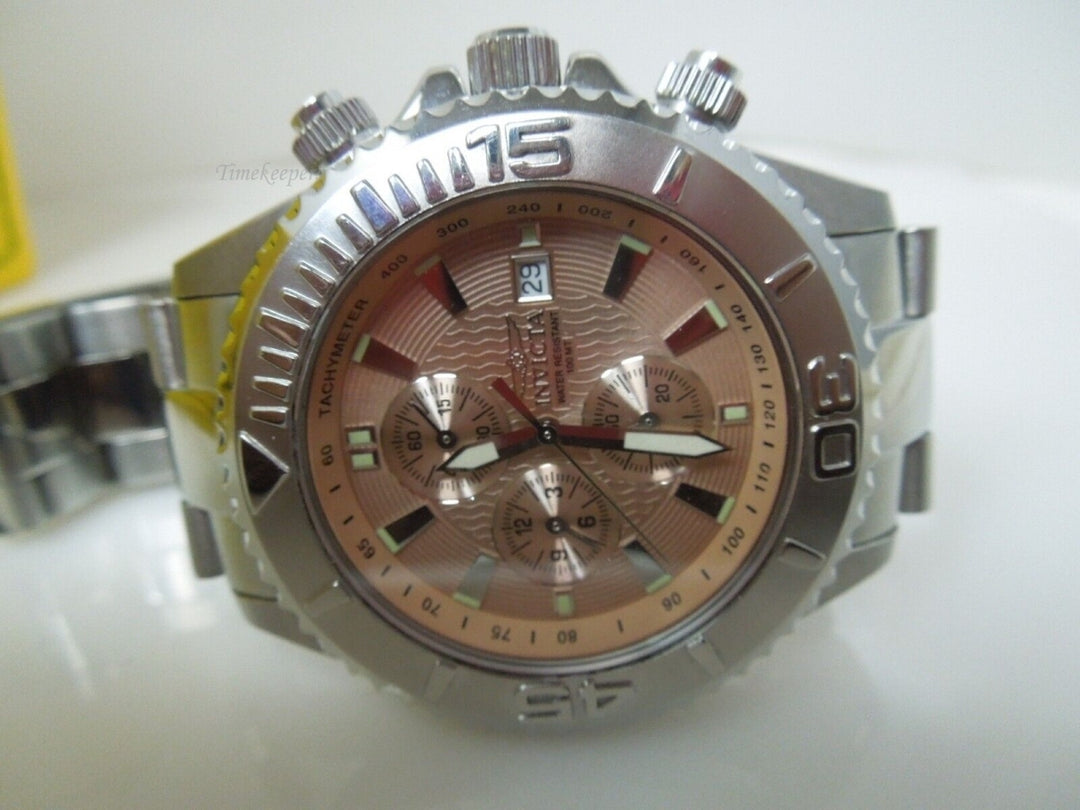 s543 Invicta Chronograph Movement Model 3198 Stainless Steel Mens Watch with Box and Booklet