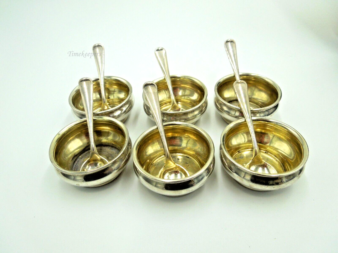 t161 Antique Gorham Sterling Set 6 Gold Wash Salt Dips, 6 Gold Wash Salt Spoons original case Very Rare and Old