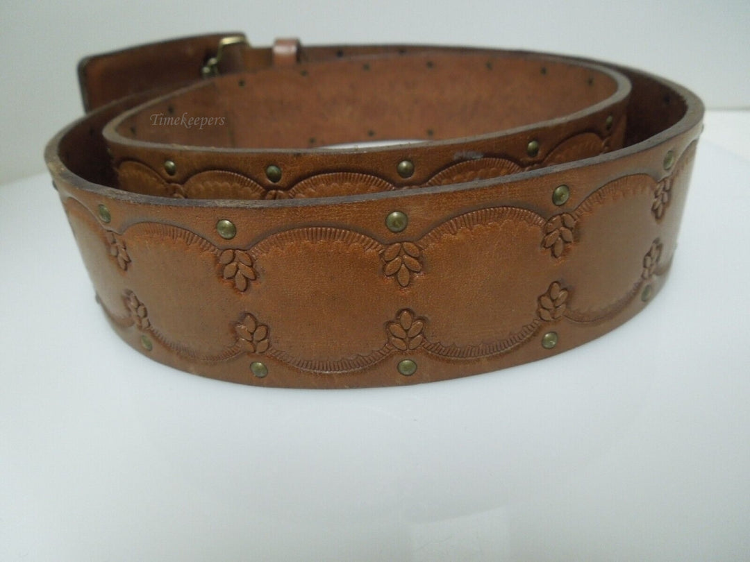 s513 Vintage Southwestern ZUNI Hand Tooled Leather BELT BUCKLE with Fossil Leather Belt Very Rare