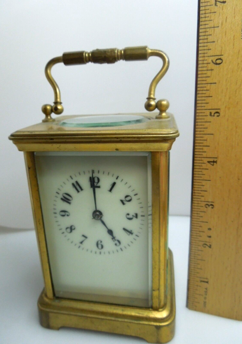 t140 Antique Victorian Quality Brass and Glass Carriage Clock
