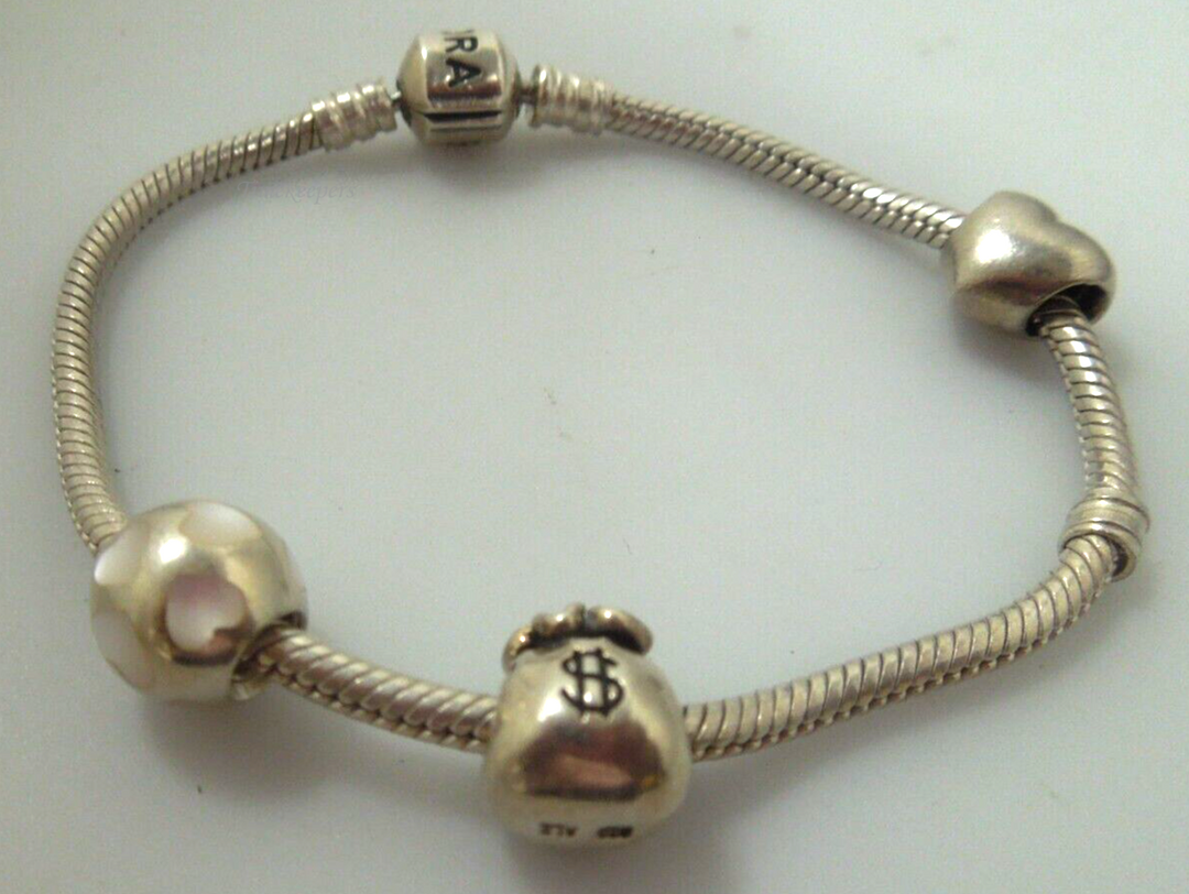 s351 Authentic Pandora Sterling Silver Bracelet with cute charms