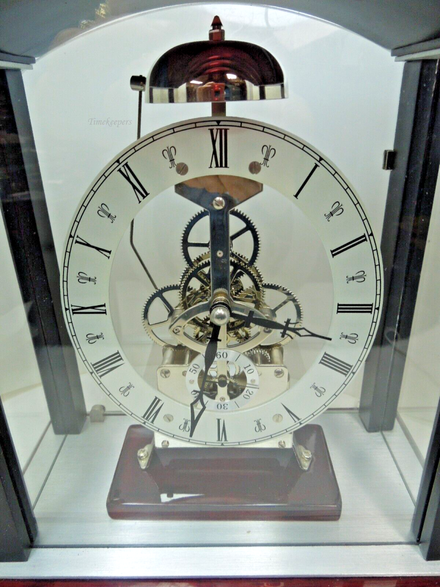 s612 Red mahogany and Black Colour Wood quartz Skeleton Mantel Clock