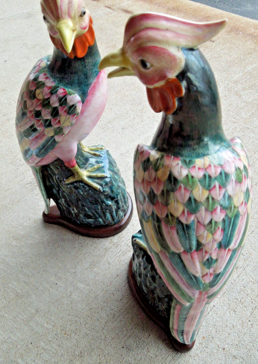 t008 Antique Pair of Porcelain Chinese Phoenix Birds Statue Pair with wooden base,Chinese Antique,Rare Collectibles,Rarest of the Rare  