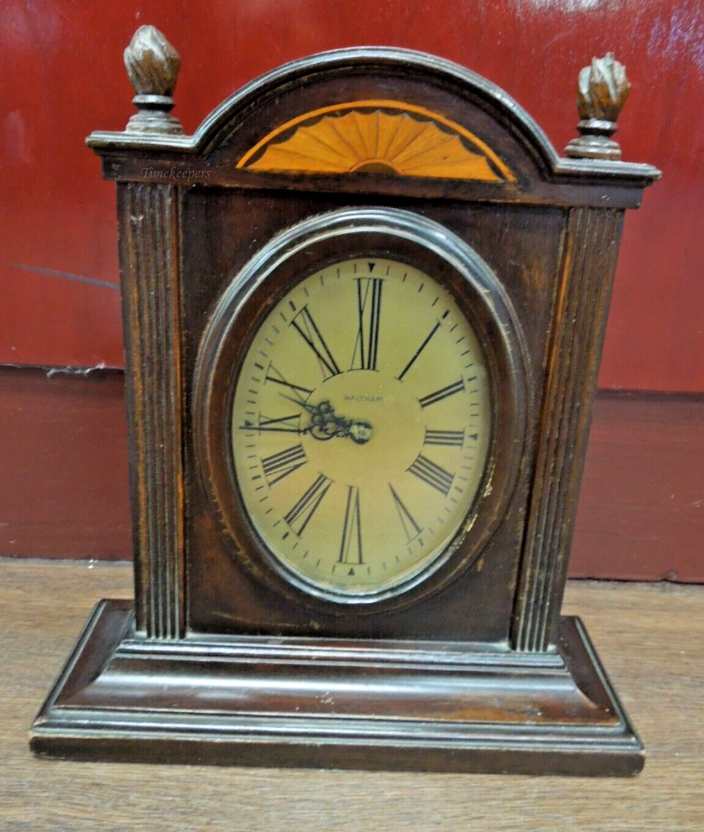 s849 Vintage Rare Waltham Desk Mantle Mahogany Mechanical Clock