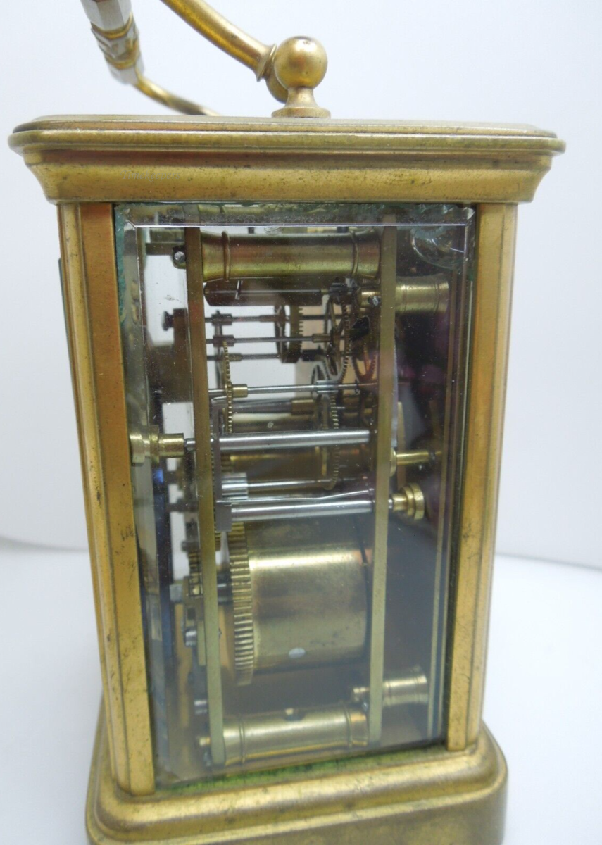t140 Antique Victorian Quality Brass and Glass Carriage Clock