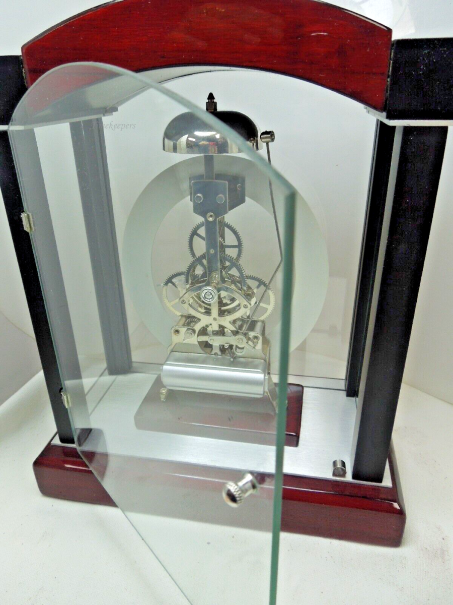 s612 Red mahogany and Black Colour Wood quartz Skeleton Mantel Clock