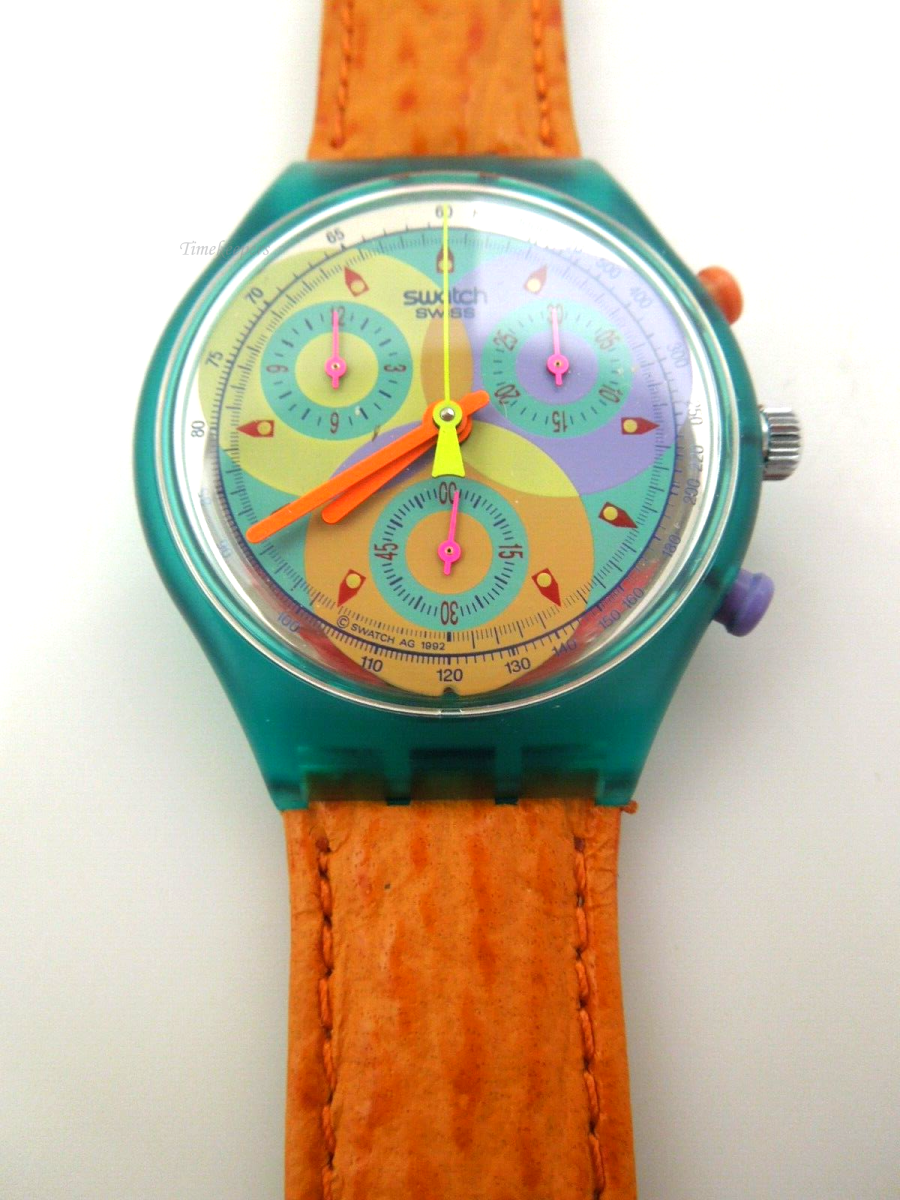 s500 1992 Green & Yellow Rainbow Swiss Made Swatch Chronograph, Swatch Chrono
