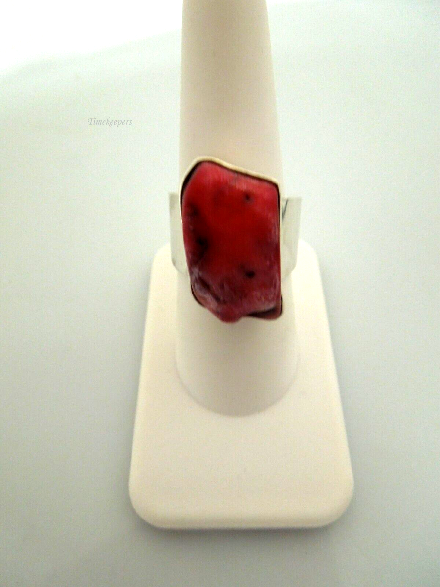 s079 Vintage Sterling Silver Deep Red Coral Stone Ring 8/14.4g
